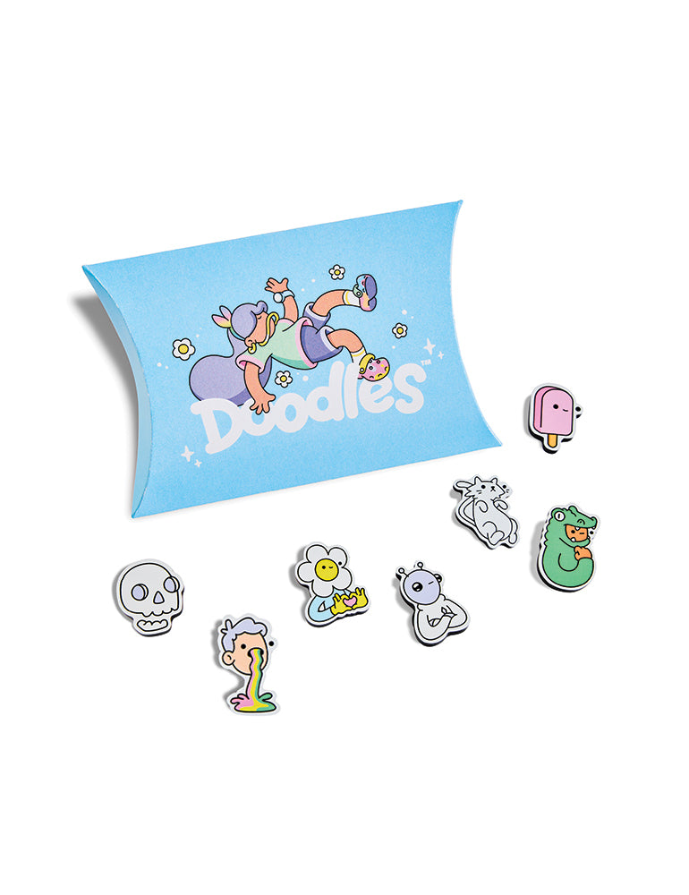 Doodles x Crocs Jibbitz™ Pack displaying 8 colorful Doodles character charms for Crocs shoes.