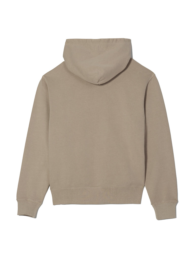 Sand-colored Doodles Mello Hoodie featuring an embroidered design of Mello lounging atop the Doodles logo, made from heavyweight 100% cotton for comfort and style. Back view.